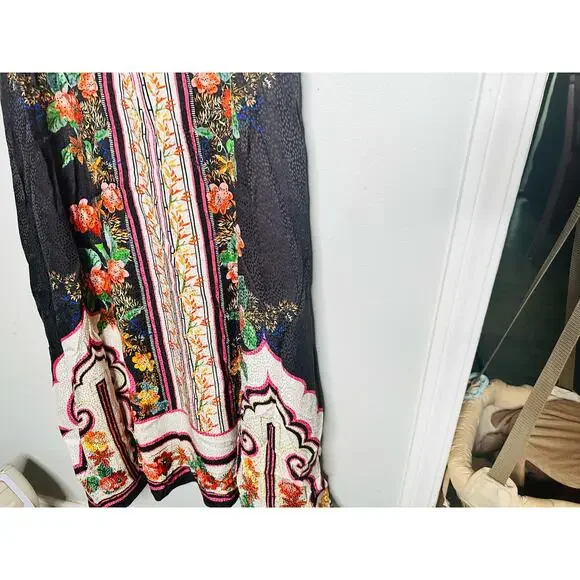 SALONI Tabitha 100% Silk Black Red A-Line Skirt Cutout Scalloped Bodice Dress 8 - Picture 8 of 15